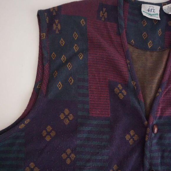 417 by Van Heusen Knit Vest Burgundy Geometric Pattern 90s Eclectic Grandpa XL - Picture 7 of 9